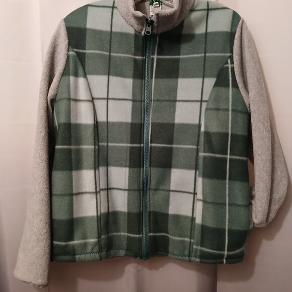 New Plaid Fleece Full Zip up Sweatshirt womens M Gray Green Collared w/2 Pockets - Picture 3 of 9
